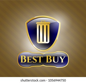  Gold emblem with trash can icon and Best Buy text inside