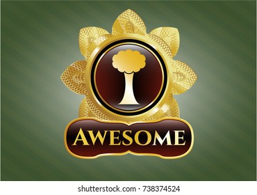  Gold emblem with tree icon and Awesome text inside