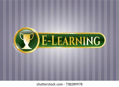  Gold emblem with trophy icon and E-Learning text inside