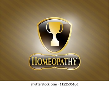  Gold emblem with trophy icon and Homeopathy text inside