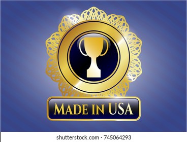  Gold emblem with trophy icon and Made in USA text inside