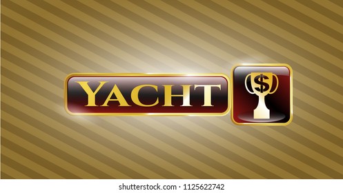  Gold emblem with trophy with money symbol inside icon and Yacht text inside