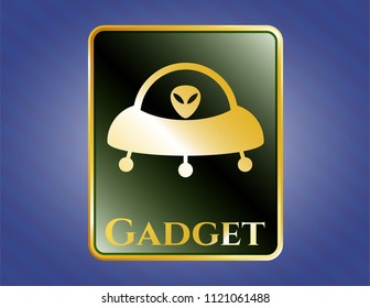  Gold emblem with ufo with aline inside icon and Gadget text inside