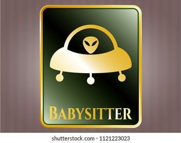  Gold emblem with ufo with aline inside icon and Babysitter text inside