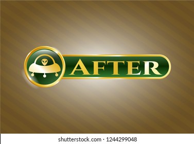  Gold emblem with ufo with aline inside icon and After text inside