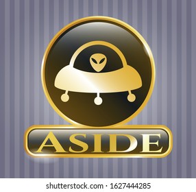  Gold emblem with ufo with aline inside icon and Aside text inside