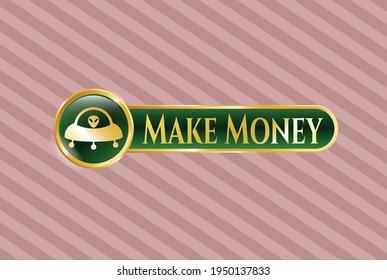 Gold emblem with ufo with aline inside icon and Make Money text inside