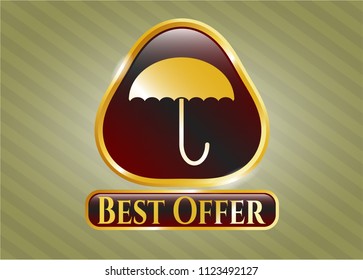  Gold emblem with umbrella icon and Best Offer text inside