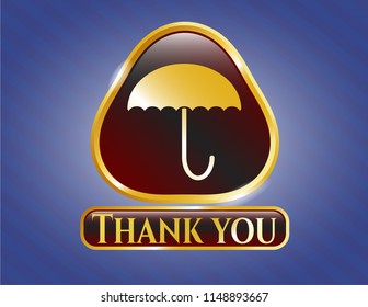  Gold emblem with umbrella icon and Thank you text inside
