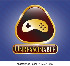  Gold emblem with video game icon and Unreasonable text inside