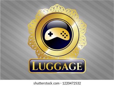  Gold emblem with video game icon and Luggage text inside