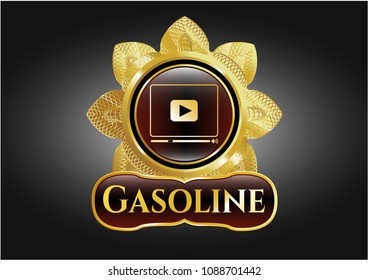  Gold emblem with video player icon and Gasoline text inside