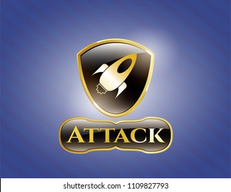   Gold emblem w Gold badge or emblem with rocket icon and Attack text inside with rocket icon 