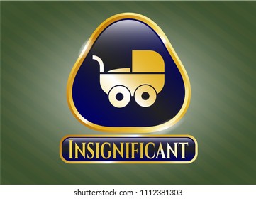   Gold emblem w Shiny badge with baby cart icon and Insignificant text inside Gold emblem with baby cart icon and Insignificant text insideith baby cart icon and Insignificant text inside