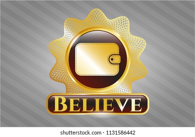  Gold emblem with wallet icon and Believe text inside