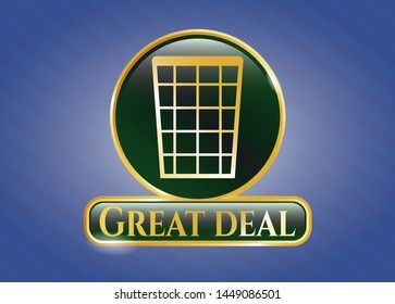  Gold emblem with wastepaper basket icon and Great Deal text inside