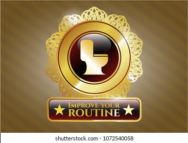   Gold emblem with WC toilet icon and Improve your routine text inside