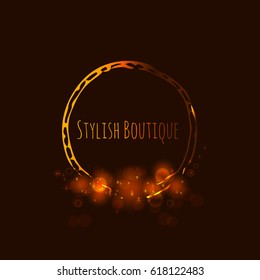 Gold Emblem of the weaving shiny circle. Stylish logo design  for royalty, business card, boutique, hotel, web. Vector shimmer illustration. 