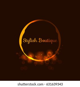 Gold Emblem of the weaving shiny circle. Stylish logo design  for royalty, business card, boutique, hotel, web. Vector shimmer illustration. 