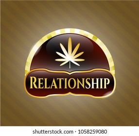  Gold emblem with weed leaf icon and Relationship text inside