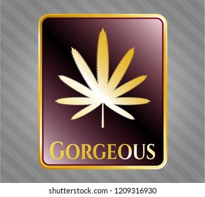  Gold emblem with weed leaf icon and Gorgeous text inside