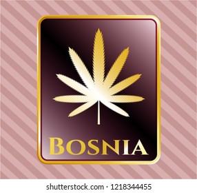   Gold emblem with weed leaf icon and Bosnia text inside