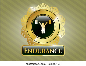  Gold emblem with weightlifter girl icon and Endurance text inside