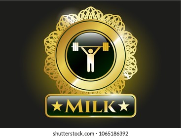 Gold emblem with weightlifting icon and Milk text inside