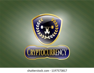  Gold emblem with weightlifting inside of crown icon and Cryptocurrency text inside