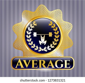  Gold emblem with weightlifting inside of crown icon and Average text inside