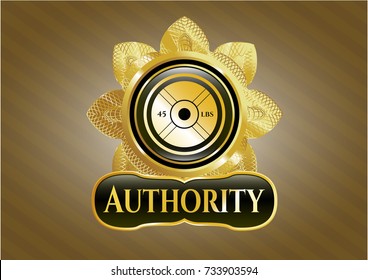  Gold emblem with weightlifting or powerlifting plate (45 lbs) icon and Authority text inside