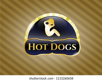  Gold emblem wi Golden badge with crunch icon and Hot Dogs text inside Golden badge with crunch icon and Hot Dogs text insideth crunch icon and Hot Dogs text inside