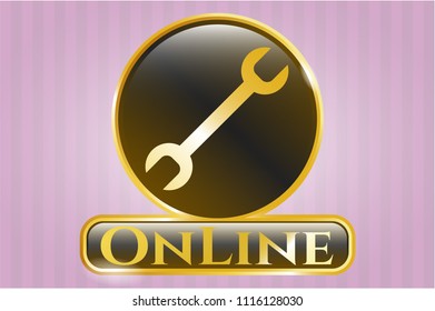  Gold emblem with wrench icon and Online text inside