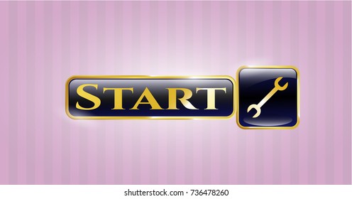  Gold emblem with wrench icon and Start text inside