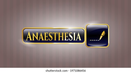 Gold emblem with writer icon and Anaesthesia text inside