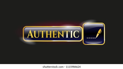  Gold emblem with writer icon and Authentic text inside