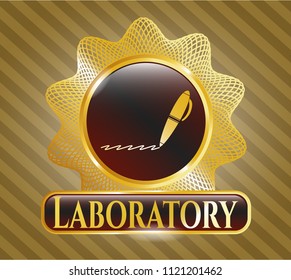  Gold emblem with writer icon and Laboratory text inside