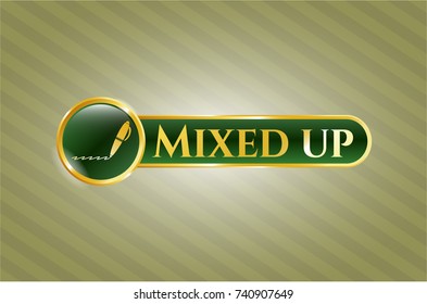  Gold emblem with writer icon and Mixed up text inside