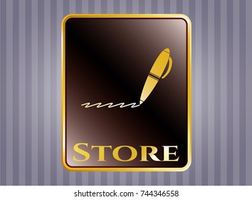  Gold emblem with writer icon and Store text inside