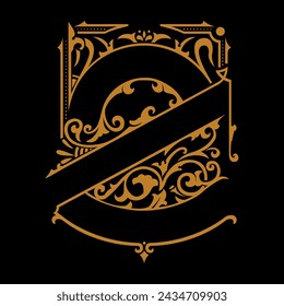 A gold embossed lettering with a black background. The lettering is ornate and has a sense of elegance