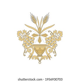 GOLD EMBROIDERY FOR LITURGICAL CLOTHES AND SACRED CEREMONIES. SACRED CATHOLIC SYMBOLS IN ANCIENT STYLE WITH GOLDEN DECORATIONS