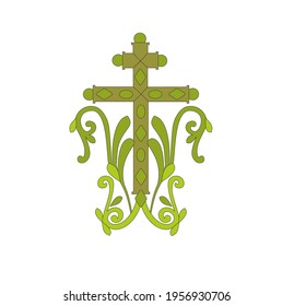 GOLD EMBROIDERY FOR LITURGICAL CLOTHES AND SACRED CEREMONIES. SACRED CATHOLIC SYMBOLS IN ANCIENT STYLE WITH GOLDEN DECORATIONS