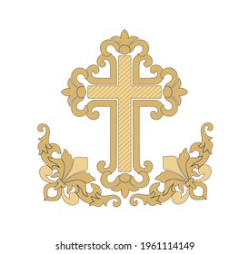 GOLD EMBROIDERY FOR LITURGICAL CLOTHES AND SACRED CEREMONIES. SACRED CATHOLIC SYMBOLS IN ANCIENT STYLE WITH GOLDEN DECORATIONS