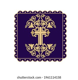 GOLD EMBROIDERY FOR LITURGICAL CLOTHES AND SACRED CEREMONIES. SACRED CATHOLIC SYMBOLS IN ANCIENT STYLE WITH GOLDEN DECORATIONS