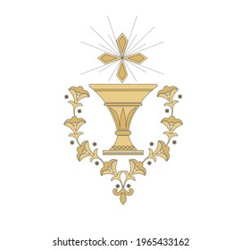 GOLD EMBROIDERY FOR LITURGICAL CLOTHES AND SACRED CEREMONIES. SACRED CATHOLIC SYMBOLS IN ANCIENT STYLE WITH GOLDEN DECORATIONS