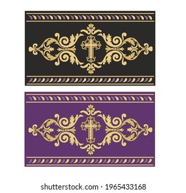 GOLD EMBROIDERY FOR LITURGICAL CLOTHES AND SACRED CEREMONIES. SACRED CATHOLIC SYMBOLS IN ANCIENT STYLE WITH GOLDEN DECORATIONS