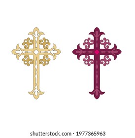 GOLD EMBROIDERY FOR LITURGICAL CLOTHES AND SACRED CEREMONIES. SACRED CATHOLIC SYMBOLS IN ANCIENT STYLE WITH GOLDEN DECORATIONS