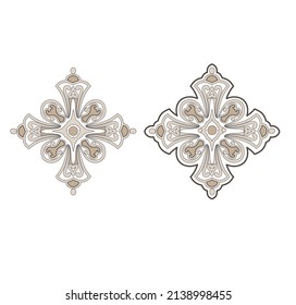 GOLD EMBROIDERY FOR LITURGICAL CLOTHES AND SACRED CEREMONIES. SACRED CATHOLIC SYMBOLS IN ANCIENT STYLE WITH GOLDEN DECORATIONS