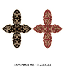 GOLD EMBROIDERY FOR LITURGICAL CLOTHES AND SACRED CEREMONIES. SACRED CATHOLIC SYMBOLS IN ANCIENT STYLE WITH GOLDEN DECORATIONS