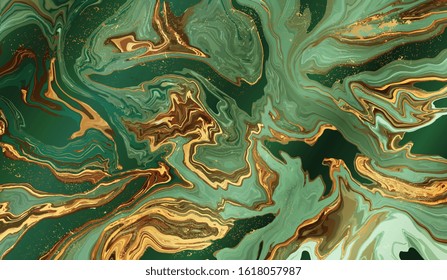 Gold And Emerald Marble Background Vector. Luxury  Pattern Design For Wedding Invitation, Cards, Wallpaper And Packaging Design.